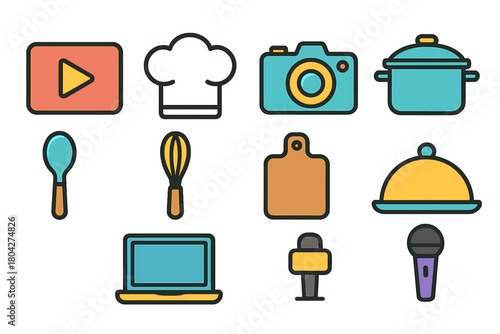 Cooking and kitchen outline icon set. Culinary and food preparation line icons collection