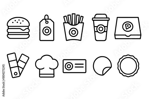 Food and beverage line icon set. Fast food, dining, culinary outline icons collection