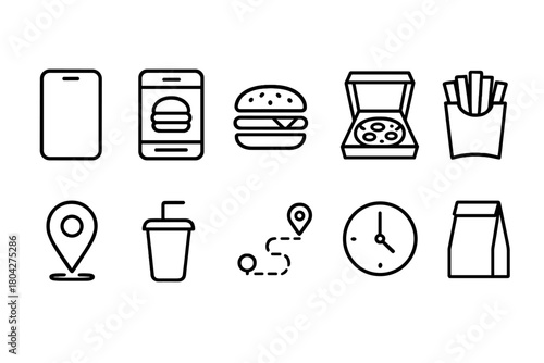 Food, delivery line icon set. Fast food, restaurant, order icons collection