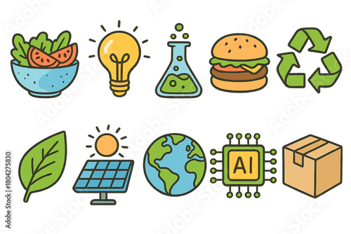Environment and energy filled icon set. Eco, green tech, sustainability icons collection