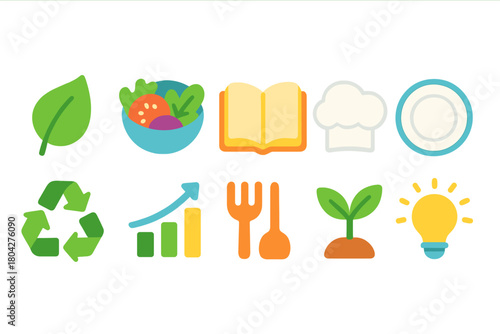 Healthy lifestyle solid icon set. Gardening, cooking, recycling icons collection.