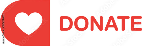 Red heart icon with donate text on a white background space