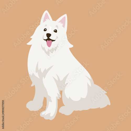Illustration of a White Samoyed Dog Sitting with smiling