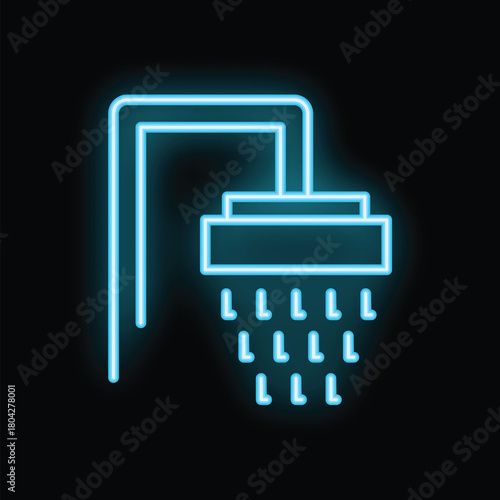 Blue neon shower sign glowing against a dark background, perfect for bathroom and hygiene related designs