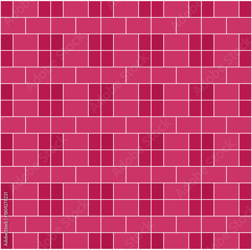 A repeating wall of vivid pink bricks arranged in rhythmic horizontal rows, forming a structured pattern of balance, symmetry, repetition, and bold tonal contrast.