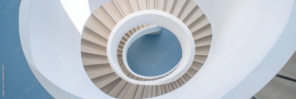 Fototapeta premium Panorama of modern indoor spiral stairs