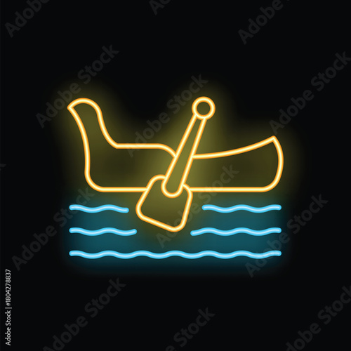 Bright yellow neon sign showing a gondola floating on water, perfect for any tourism or travel related business