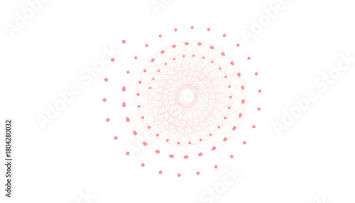 Delicate pink and white abstract circular network or data visualization.