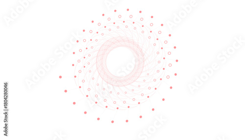 Clean white background with a subtle, light red geometric mandala or portal.