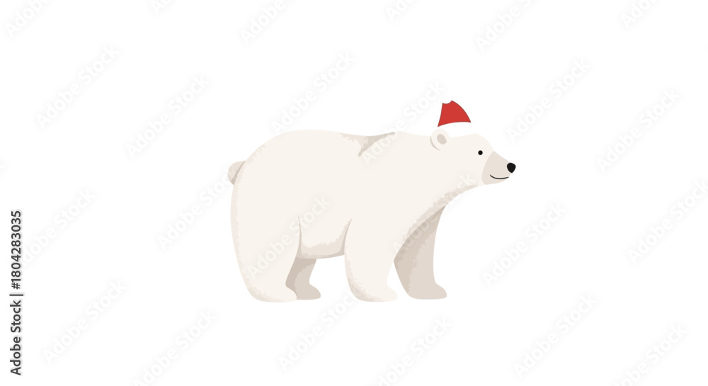 Fototapeta premium Polar bear wearing a Santa hat, isolated on white background.