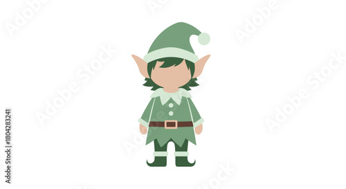 A cute cartoon elf character wearing a green outfit and hat, standing with pointed ears.