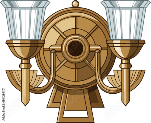Create a Art deco brass wall sconce light4 vector art with white background.