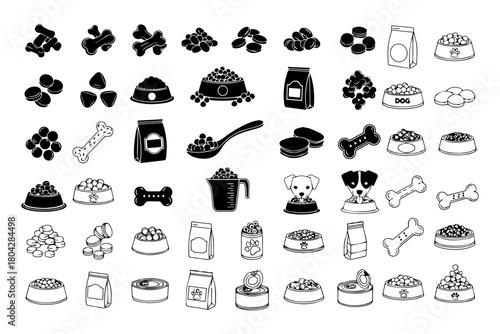 silhouettes pack  of 38  black editable outline pure white background dog food