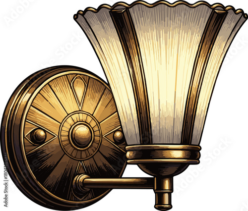 Create a Art deco brass wall sconce light4 vector art with white background.