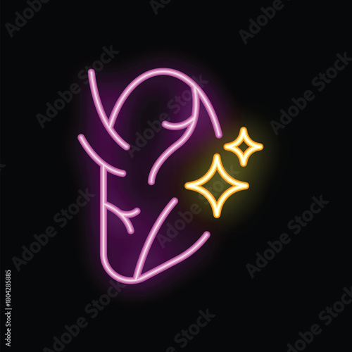Neon human ear with shining sparkles representing excellent hearing, perfect for designs related to health, medicine, and hearing care