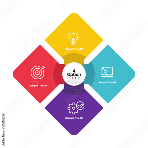 Four step infographic with 4 modern vector shapes and icons, for modern visual infographics, presentations, web, covers, posters, reports, and more. infographic 4 .