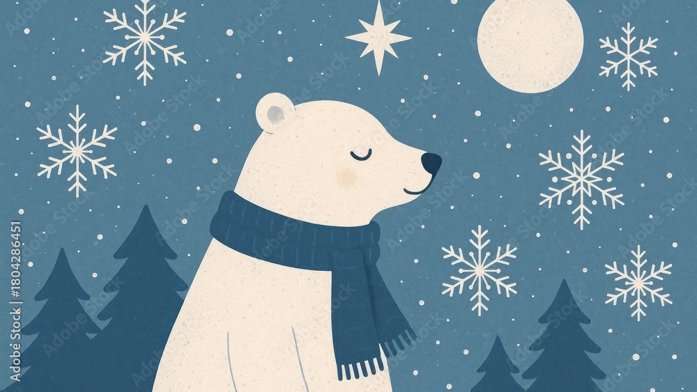 Fototapeta premium Polar bear under snowy sky.