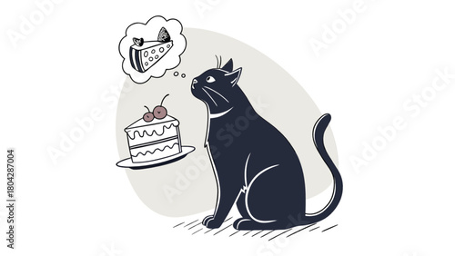 Hungry cat thinking cake