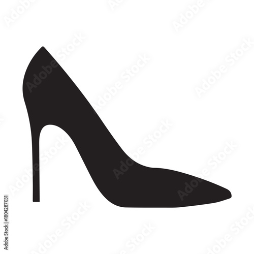 Black Silhouette of a Pointed Toe Stiletto High Heel Shoe Keywords: shoe, high heel, stiletto
