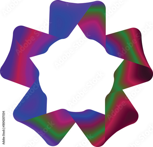 Abstract colorful ribbon forming a star shape isolated on transparent background, creating a vibrant and eyecatching design with flowing lines and dynamic gradients
