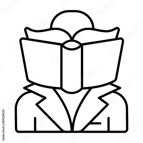 Textbook and man thin line icon, education concept. Vector graphics. Man suit and book, learning sign on white background, style icon mobile or web design.