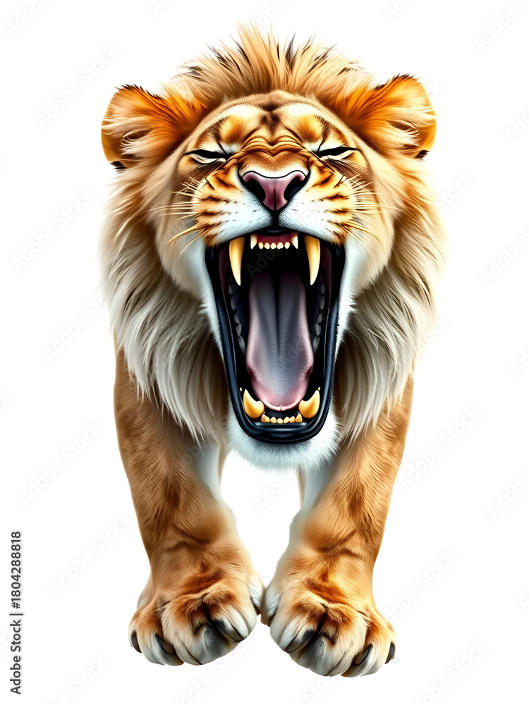 Obraz premium A roaring lioness, isolated on transparent background