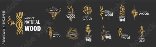 A set of unusual hand-drawn vector logos for the production of wood products
