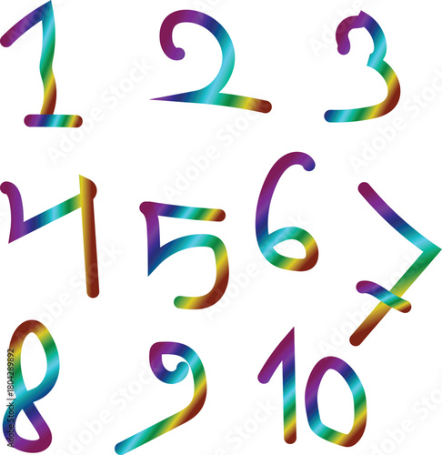 Colorful numbers from one to ten isolated on transparent background, perfect for educational materials, posters, and childrens books, adding a vibrant touch to learning resources