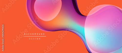 Abstract fluid shapes blend vibrant colors. Orange backdrop highlights pink, purple, cyan gradients. Modern design element for backgrounds.