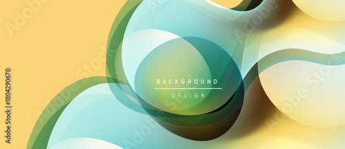 Abstract fluid shapes, soft colors blend. Yellow, teal, green create dynamic background design. Modern, smooth gradients present visual harmony.