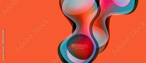 Abstract fluid shapes, vibrant colors, modern design. Orange backdrop complements flowing forms, creating dynamic visual impact.