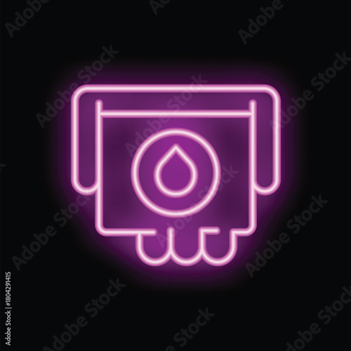Bright purple neon sign illustrating a leaky faucet wasting water, promoting water conservation