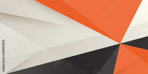 Abstract overlap triangle banner background with orange and gray color element on bright white background. Elegant banner concept with shadow.