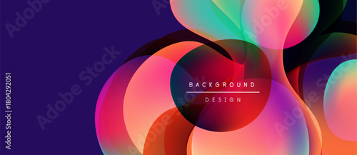 Abstract colorful shapes overlap, creating dynamic visual effect. Gradient hues blend, forming modern background design.