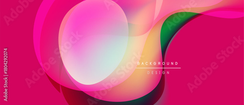 Abstract vibrant background. Overlapping shapes create dynamic, colorful composition. Pink, orange, green hues dominate design. Modern aesthetic.