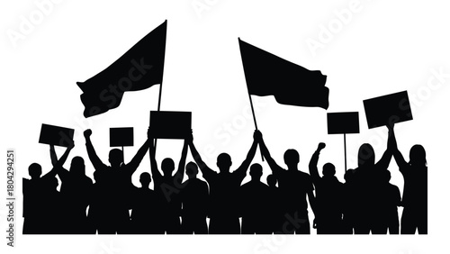 Protest crowd silhouette isolated on white background, Vector