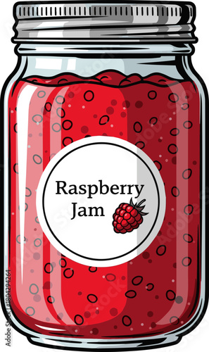 Create a Raspberry Jam Jar vector art with white background.