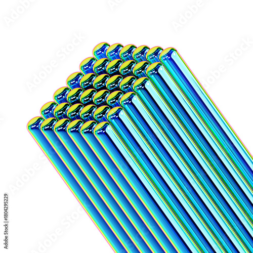 Shiny metallic rods arranged in a grid pattern