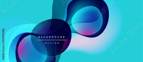 Abstract fluid shapes blend, creating vibrant blue, purple gradients. Modern design suggests movement, energy, dynamic composition. Background features text overlay.