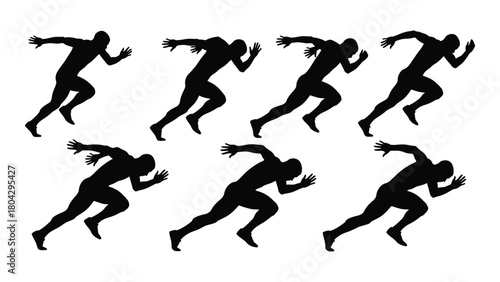 Running sprinter silhouettes isolated on white background, Vector