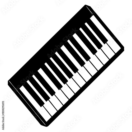 Minimalist black and white piano keyboard music instrument keys.