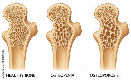 Medical Illustration of Healthy Bone Versus Osteoporotic Bone Density Comparison osteoporosis isolated on a transparent background