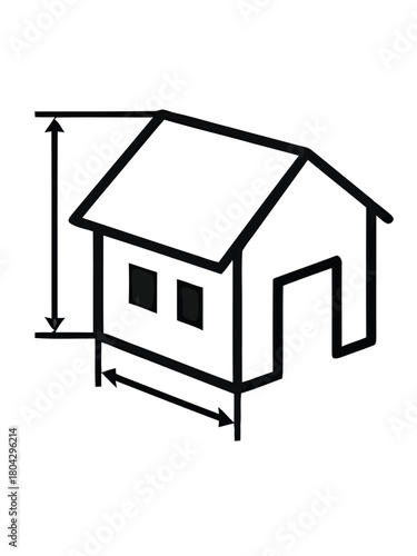 Conceptual icon representing property size, architectural design, and home construction plans
