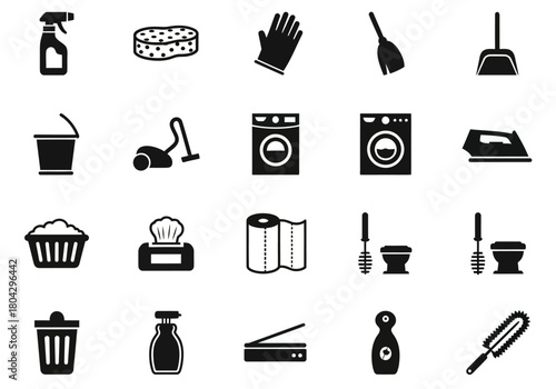 Set of household cleaning and chore icons for domestic tasks, a versatile vector graphic collection npm125