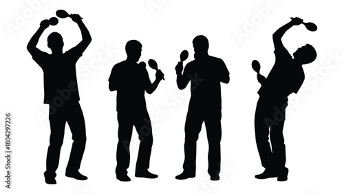 Maraca players silhouettes isolated on white background, Vector