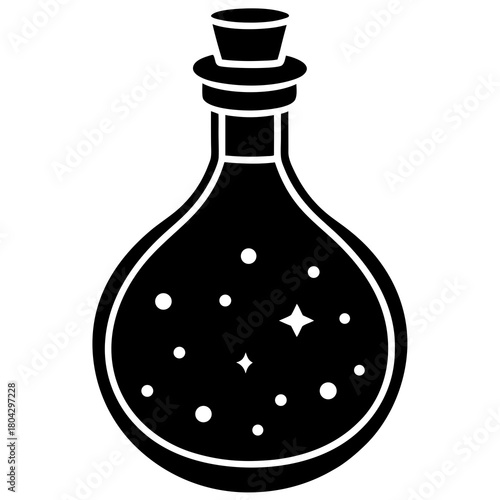 Magical potion bottle with sparkling elixir and cork stopper icon