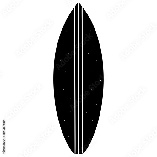 Stylized surfboard graphic icon with stripes and dots isolated