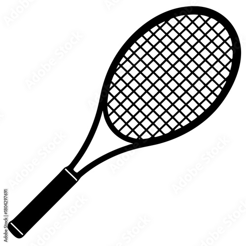 Classic tennis racket black and white icon for sports graphics