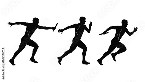 Relay race runners silhouette isolated on white background, Vector