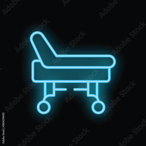 Neon sign of a hospital bed glowing in dark background, concept for healthcare, medical treatment and hospitalization